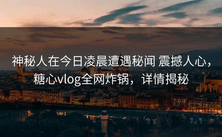 神秘人在今日凌晨遭遇秘闻 震撼人心,糖心vlog全网炸锅,详情揭秘